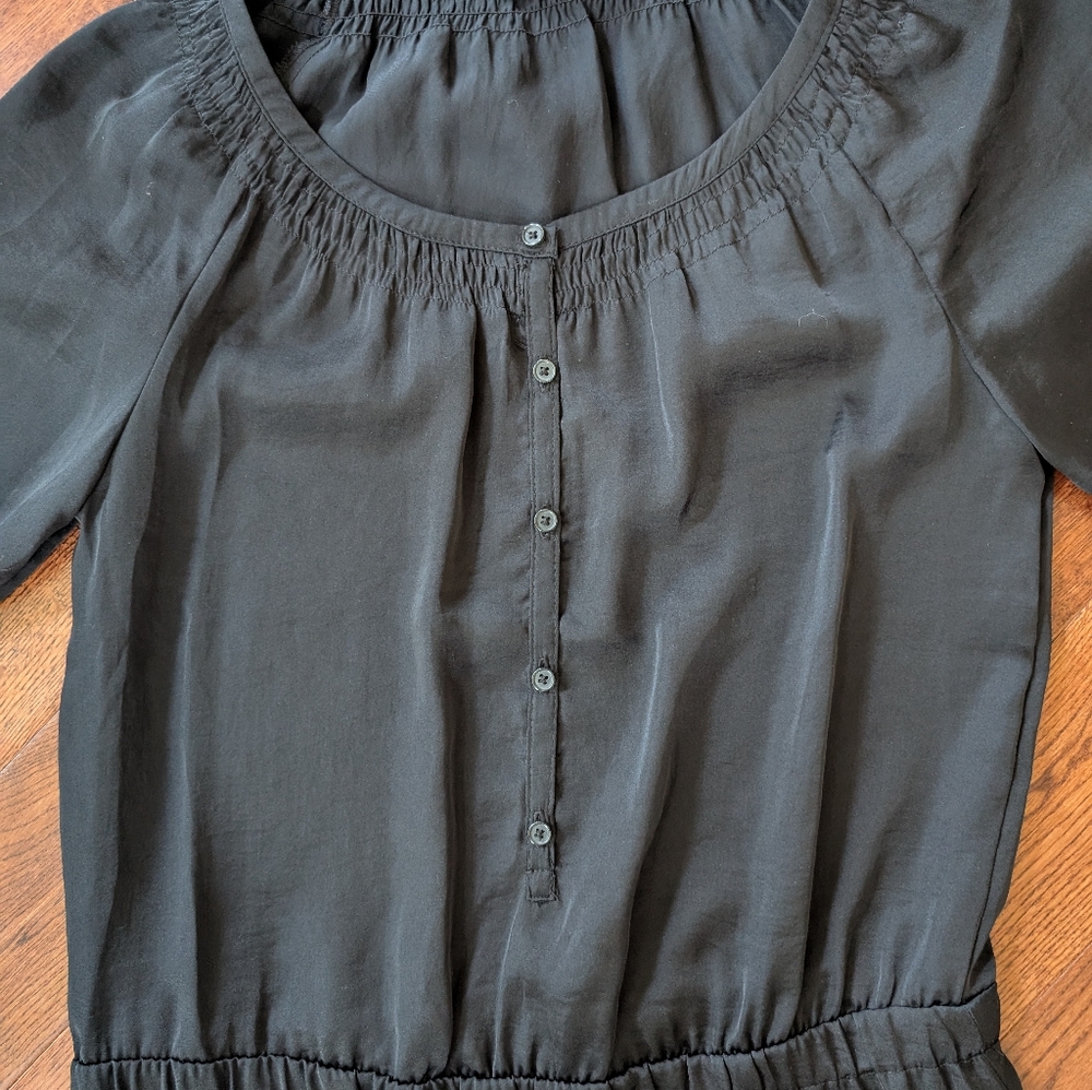 EUC Old Navy Black Silky Shirt Dress Scoop Neck 3/4 Sleeve Midi Size Small - Picture 3 of 7